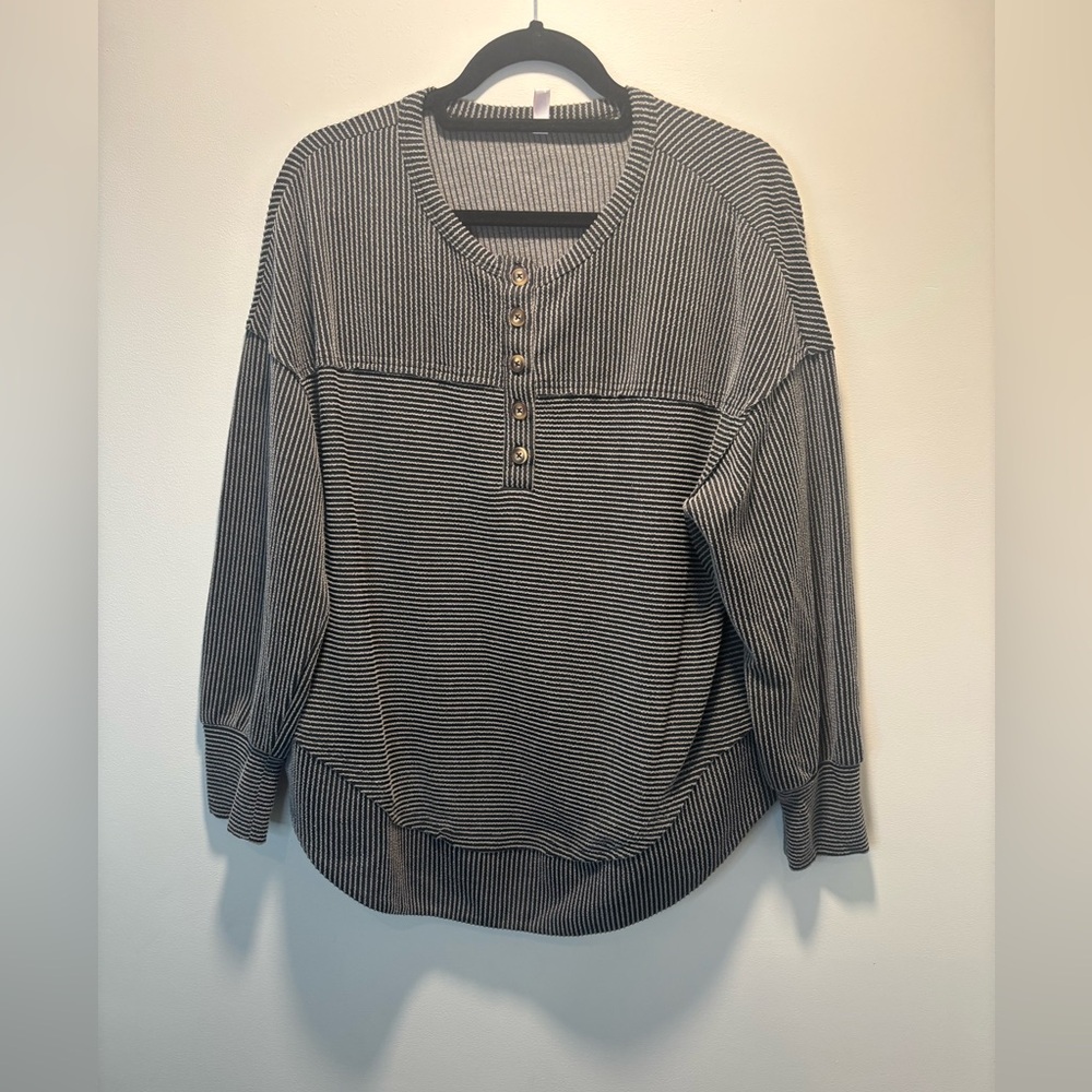 Casual Ribbed Striped Button Down pull over
